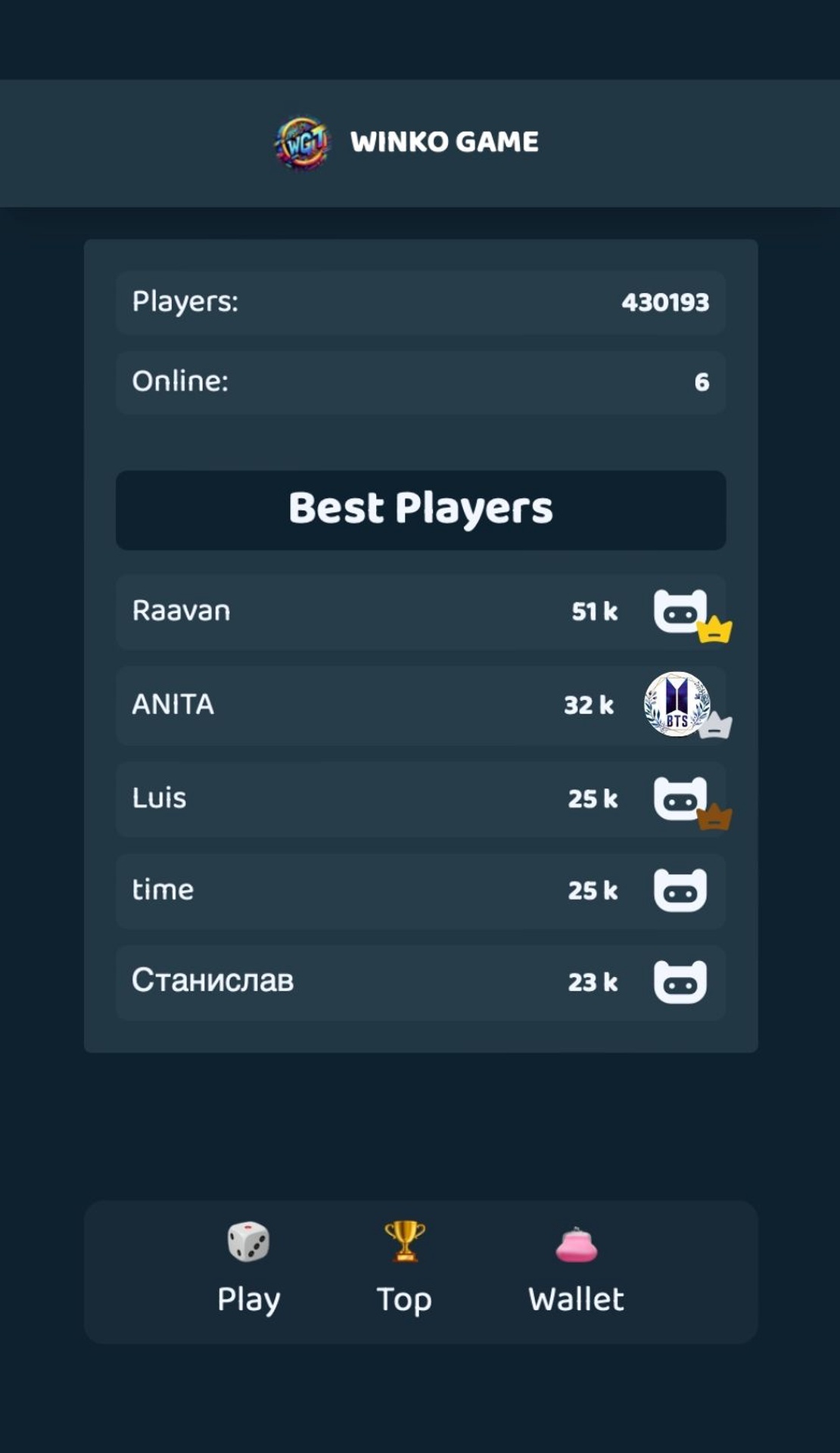 Winko Game Token App Image