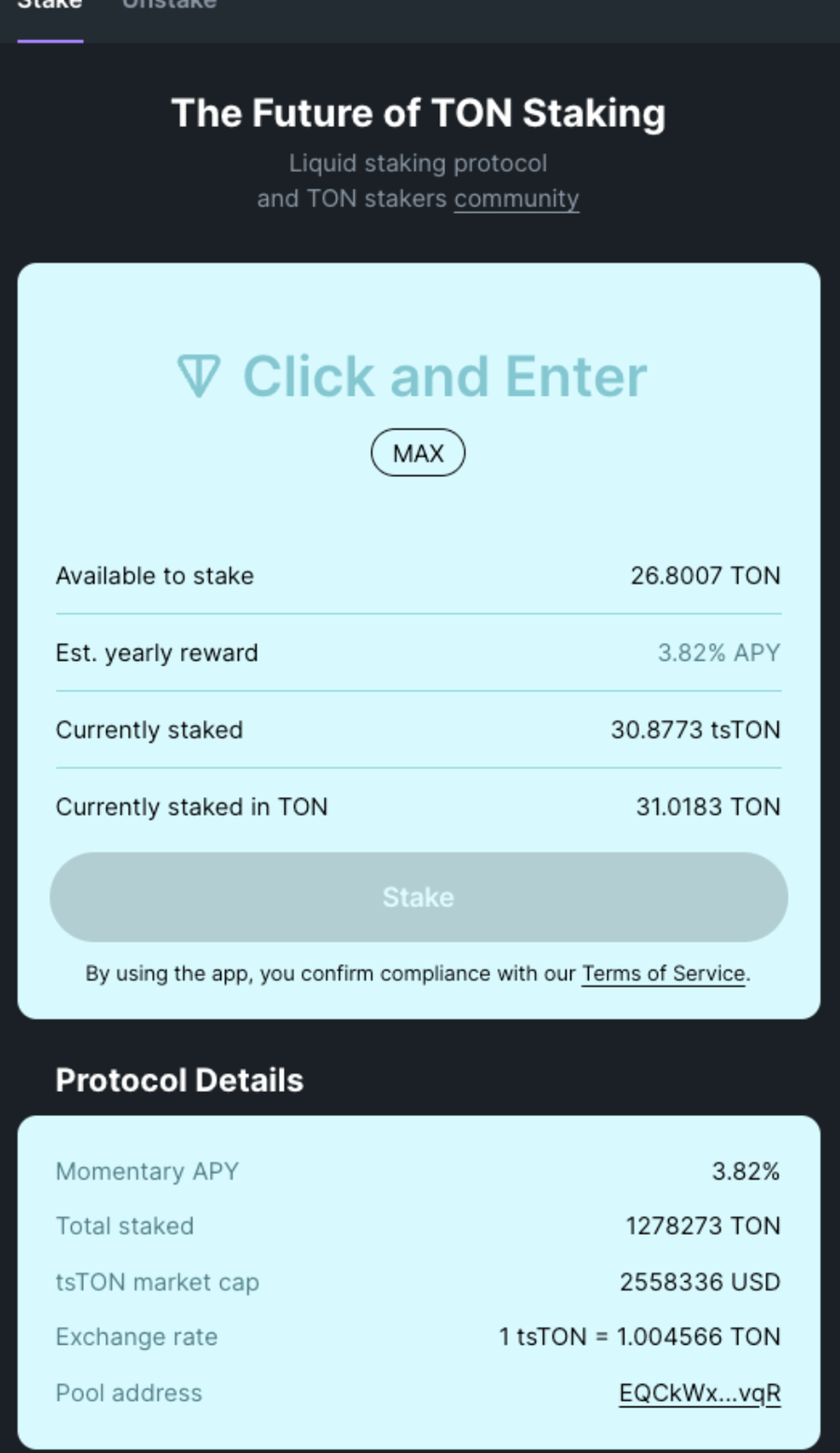 Tonstakers Staking App Image