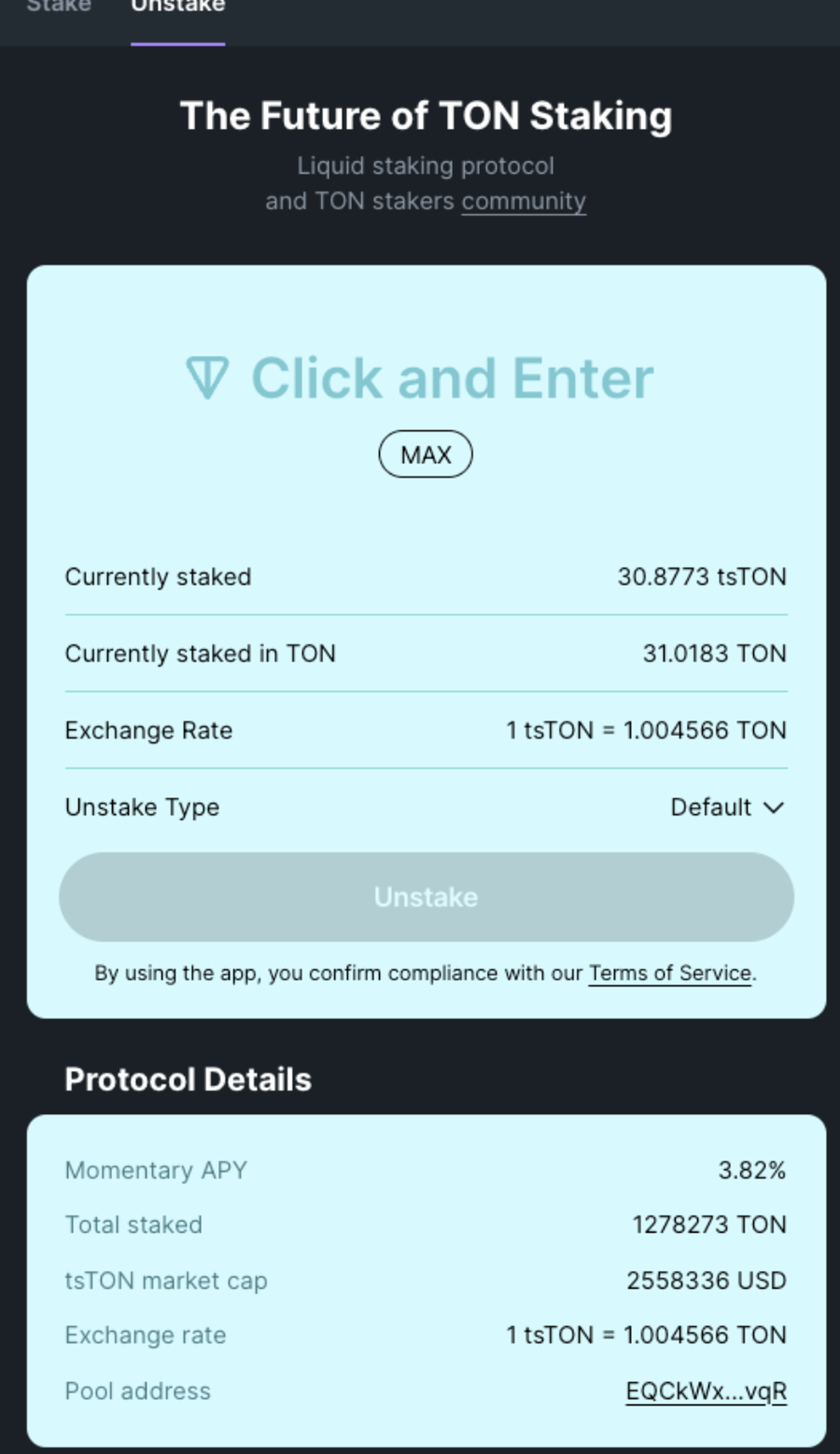 Tonstakers Staking App Image